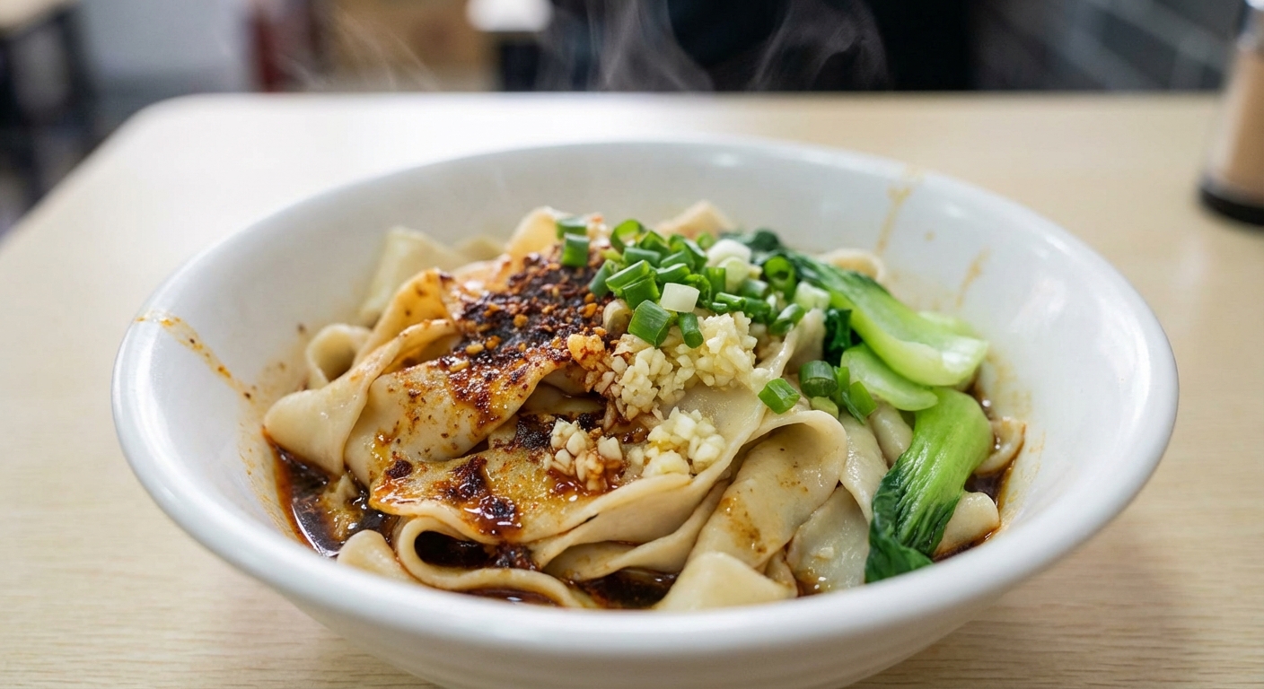 Traditional Xi'an Biang Biang hand-pulled noodles with chili oil